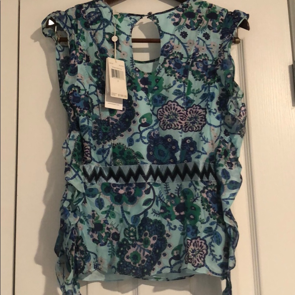 Paisley Boho Walter Baker top flutter sleeve sz 2